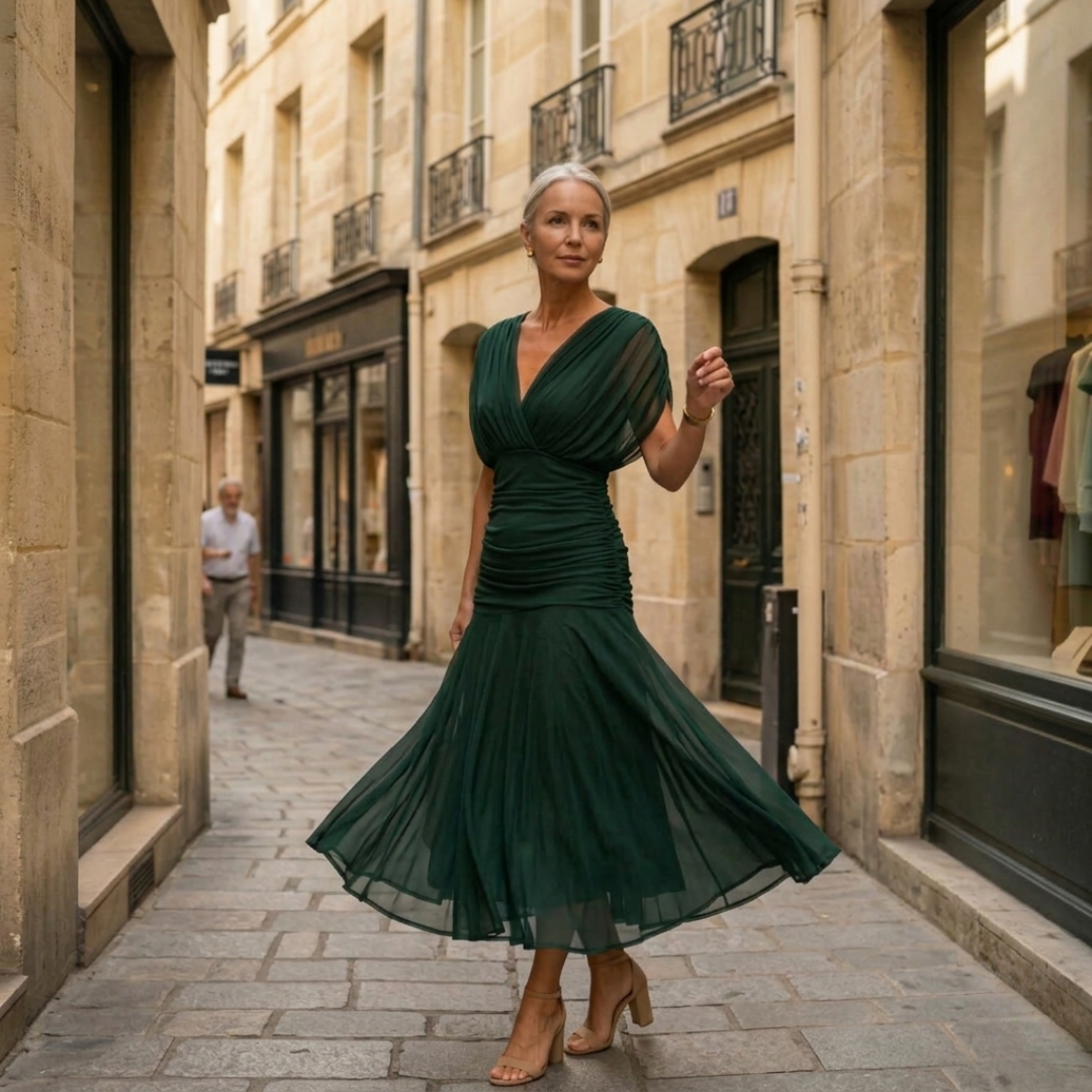 Diana | Vestido Maxi con Escote en V y Mangas