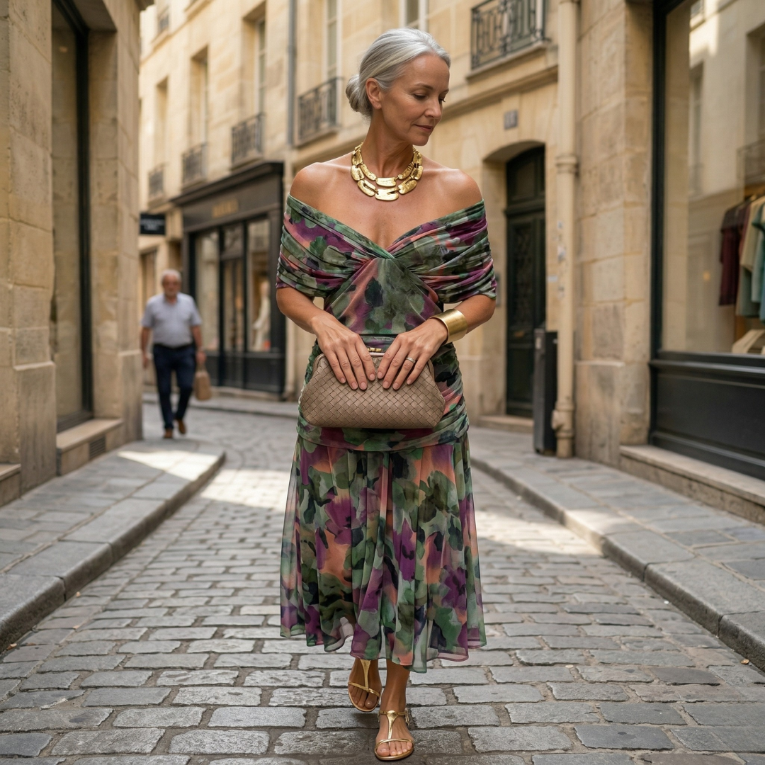 Diana | Vestido Maxi con Escote en V y Mangas