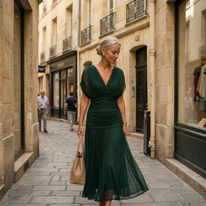 Diana | Vestido Maxi con Escote en V y Mangas