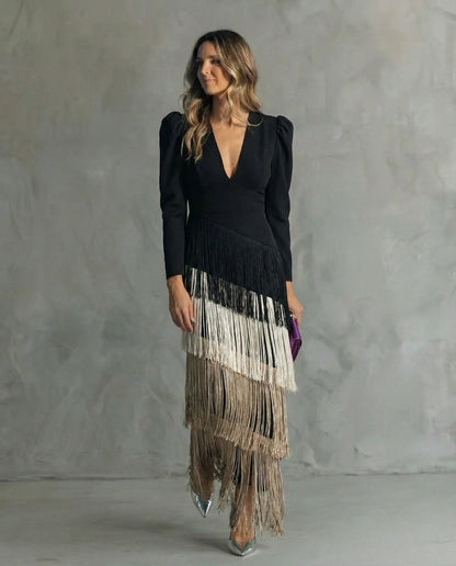 Violeta | Vestido elegante con mangas de flecos