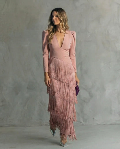 Violeta | Vestido elegante con mangas de flecos