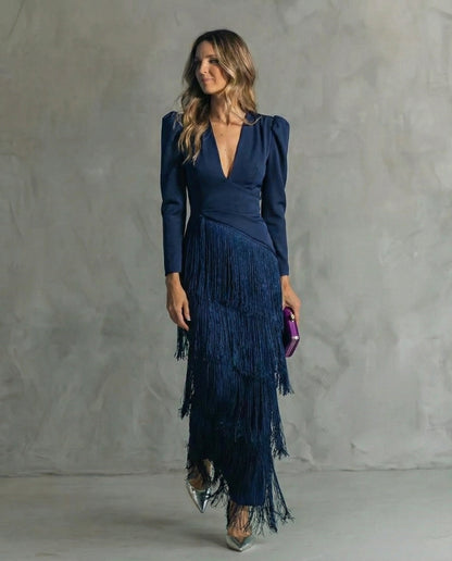 Violeta | Vestido elegante con mangas de flecos